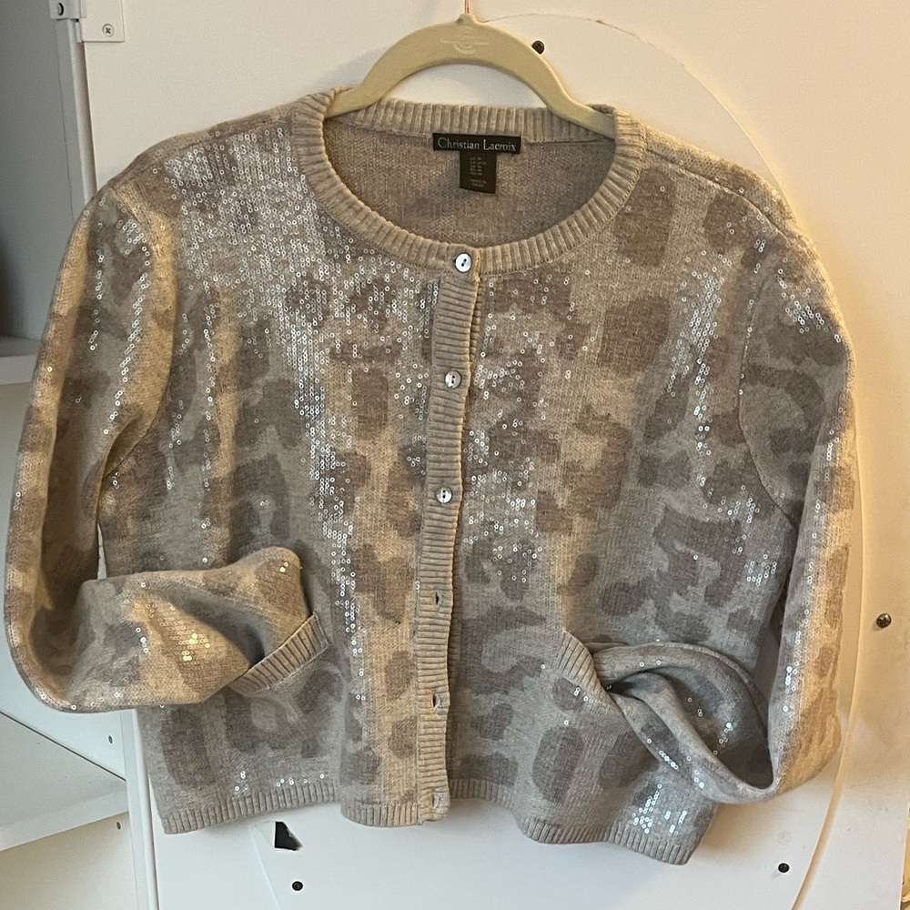 Christian Lacroix Beige Sequined Knit Cardigan - Picture 7 of 8